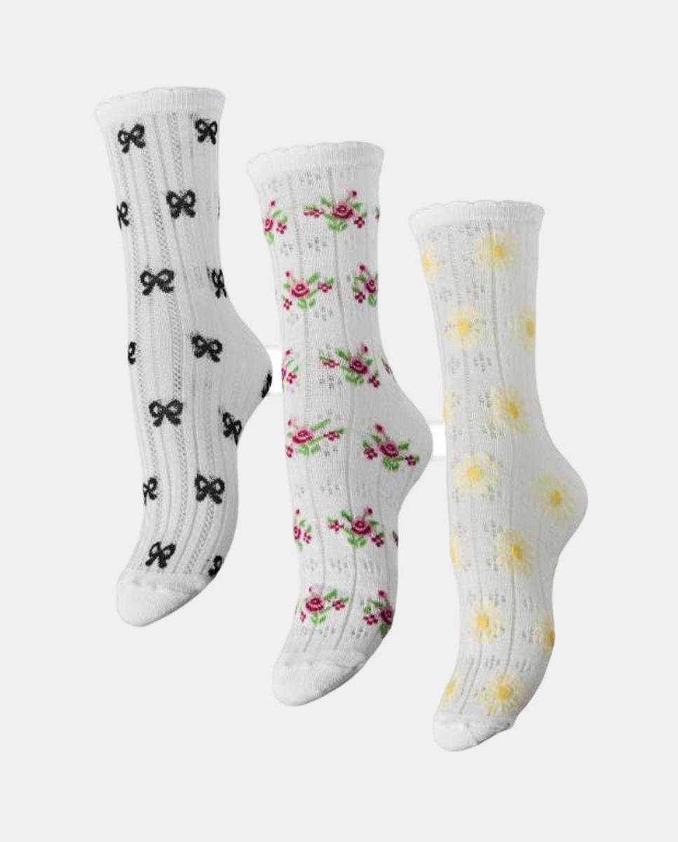 Imagem 0 de Pack de Três Pares de Meias com Rosas, Laços e Margaridas