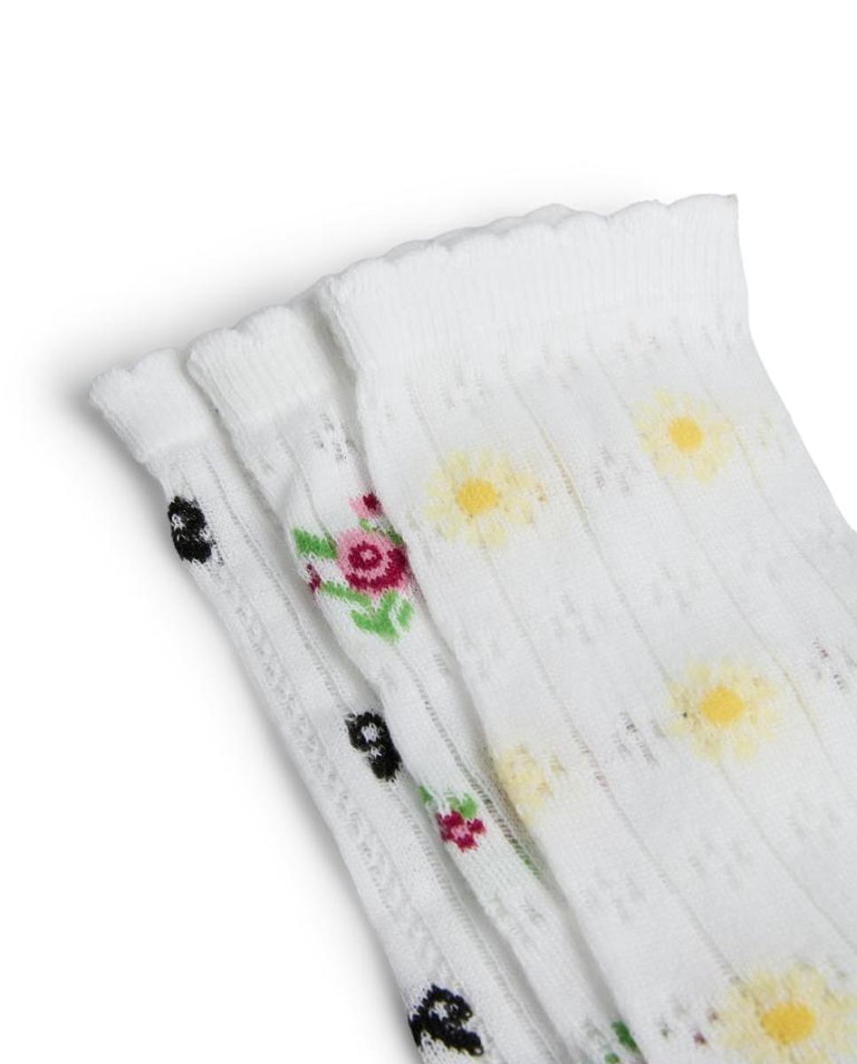 Pack de Três Pares de Meias com Rosas, Laços e Margaridas Branco-2