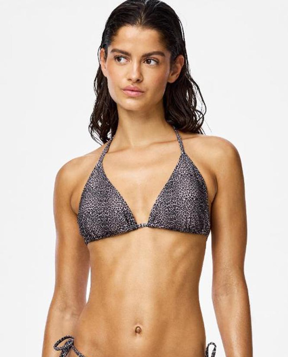Top bikini con tirantes ajustables y estampado de lunares de mujer - Pieces - Marrón Marrón-1