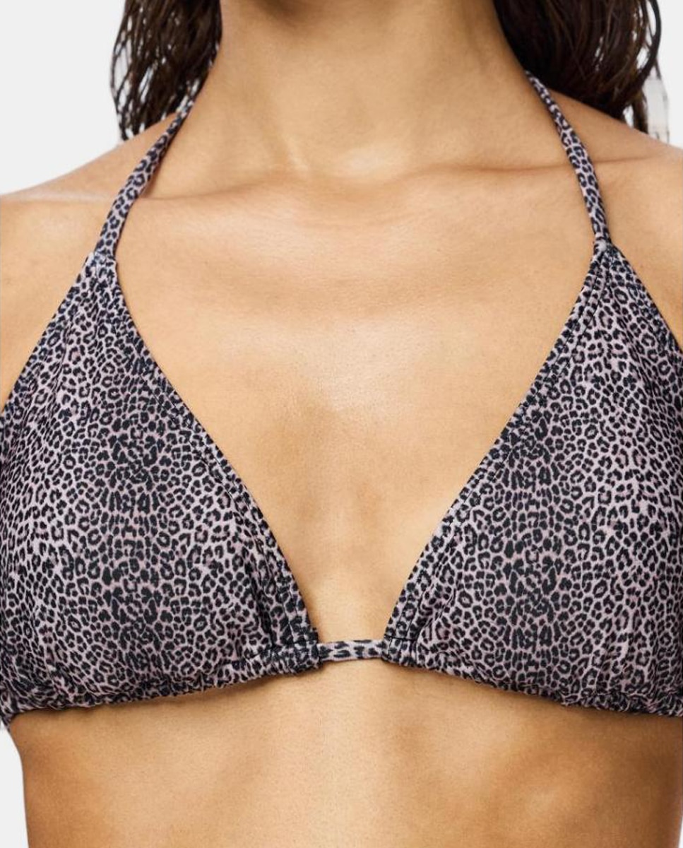 Top bikini con tirantes ajustables y estampado de lunares de mujer - Pieces - Marrón Marrón-2