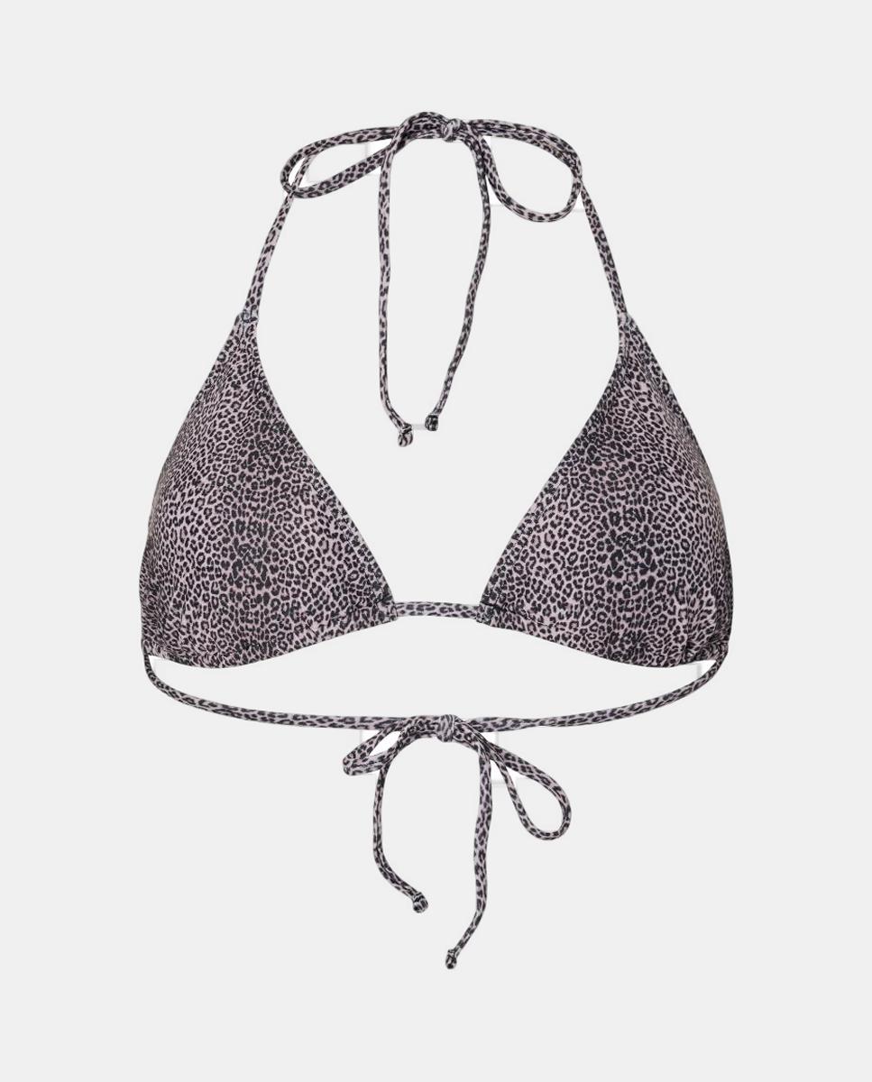 Top bikini con tirantes ajustables y estampado de lunares de mujer - Pieces - Marrón Marrón-5