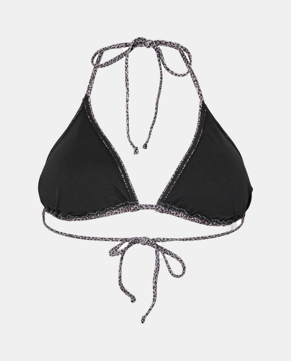Top bikini con tirantes ajustables y estampado de lunares de mujer - Pieces - Marrón Marrón-6