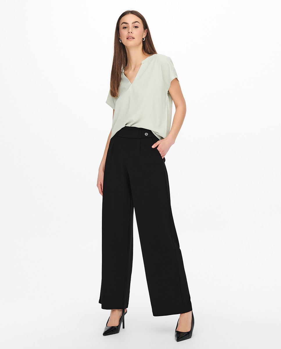 Pantalón de mujer largo de corte ancho - jdy - Marrón Negro-1