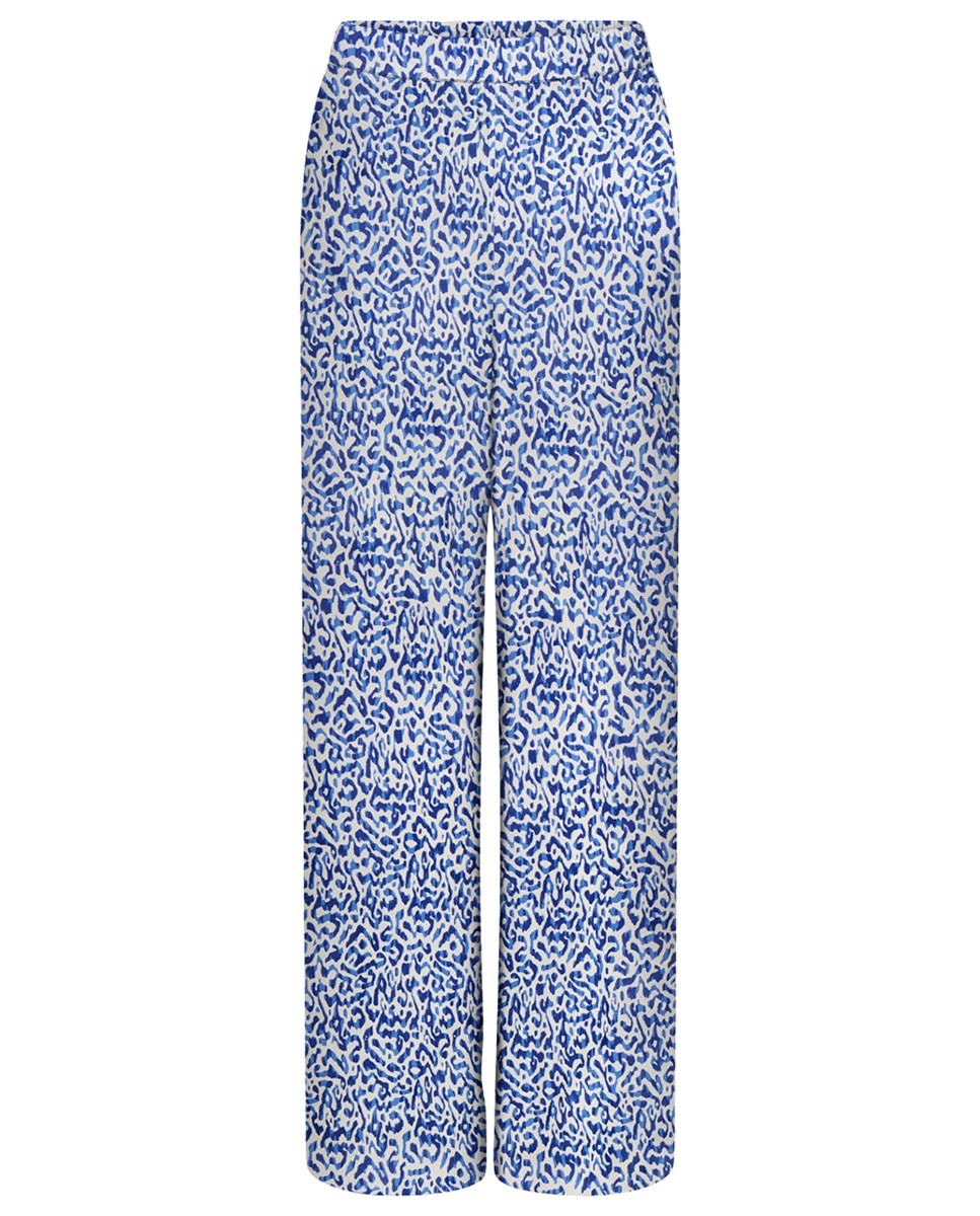 Calças compridas com tecido fluido e estampado ornamental Azul-3