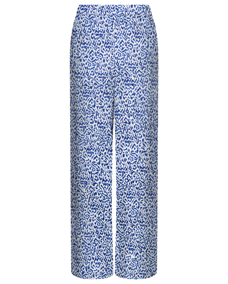 Calças compridas com tecido fluido e estampado ornamental Azul-4