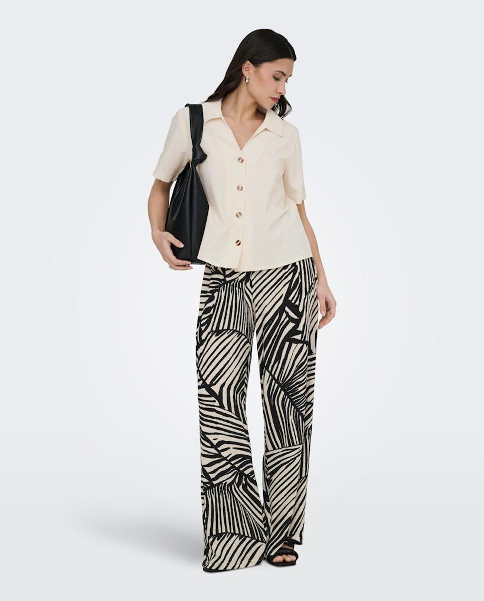 jdy - Pantalón largo de mujer estampado con cordón ajustable.