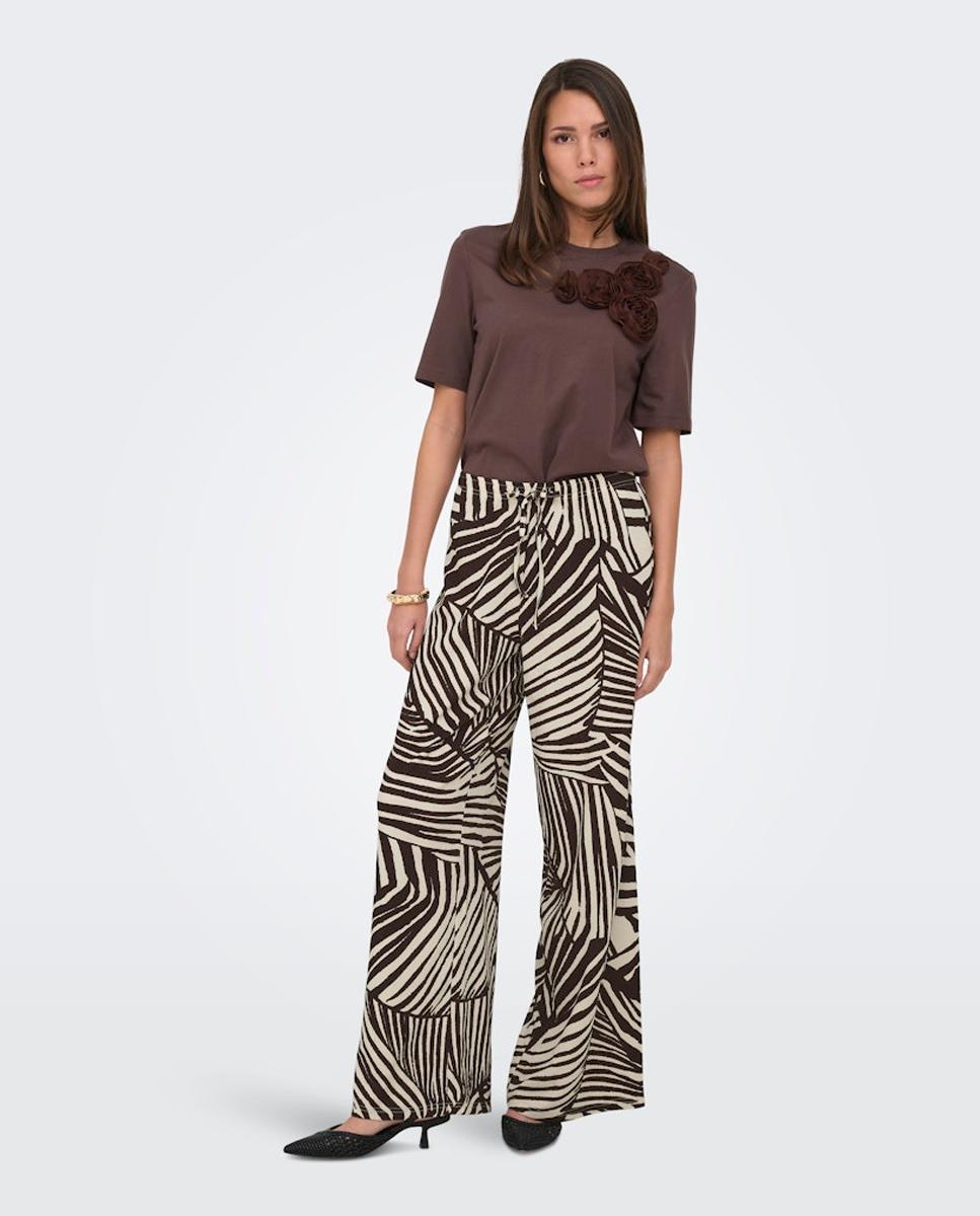 Pantalón largo de mujer estampado con cordón ajustable - jdy - Lana Lana-1