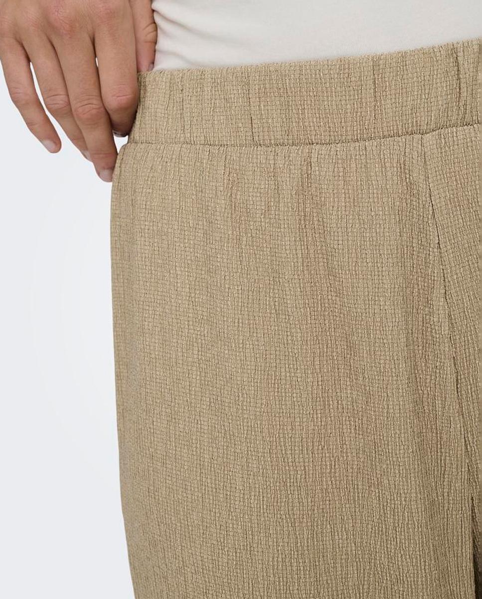 Calças Largas com Cintura Elástica Taupe-4