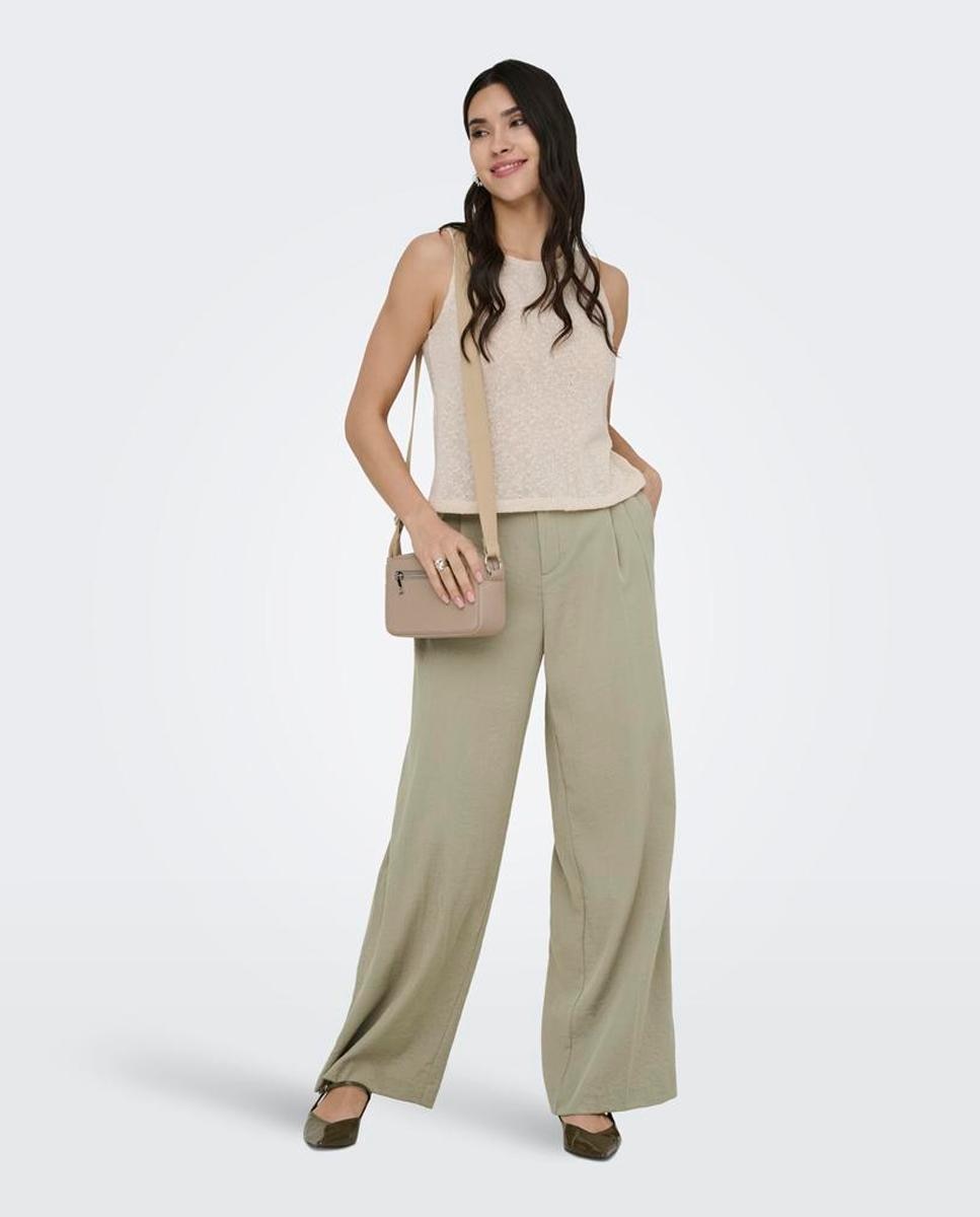 jdy - Pantalón largo ancho de mujer de tiro alto con pinzas.