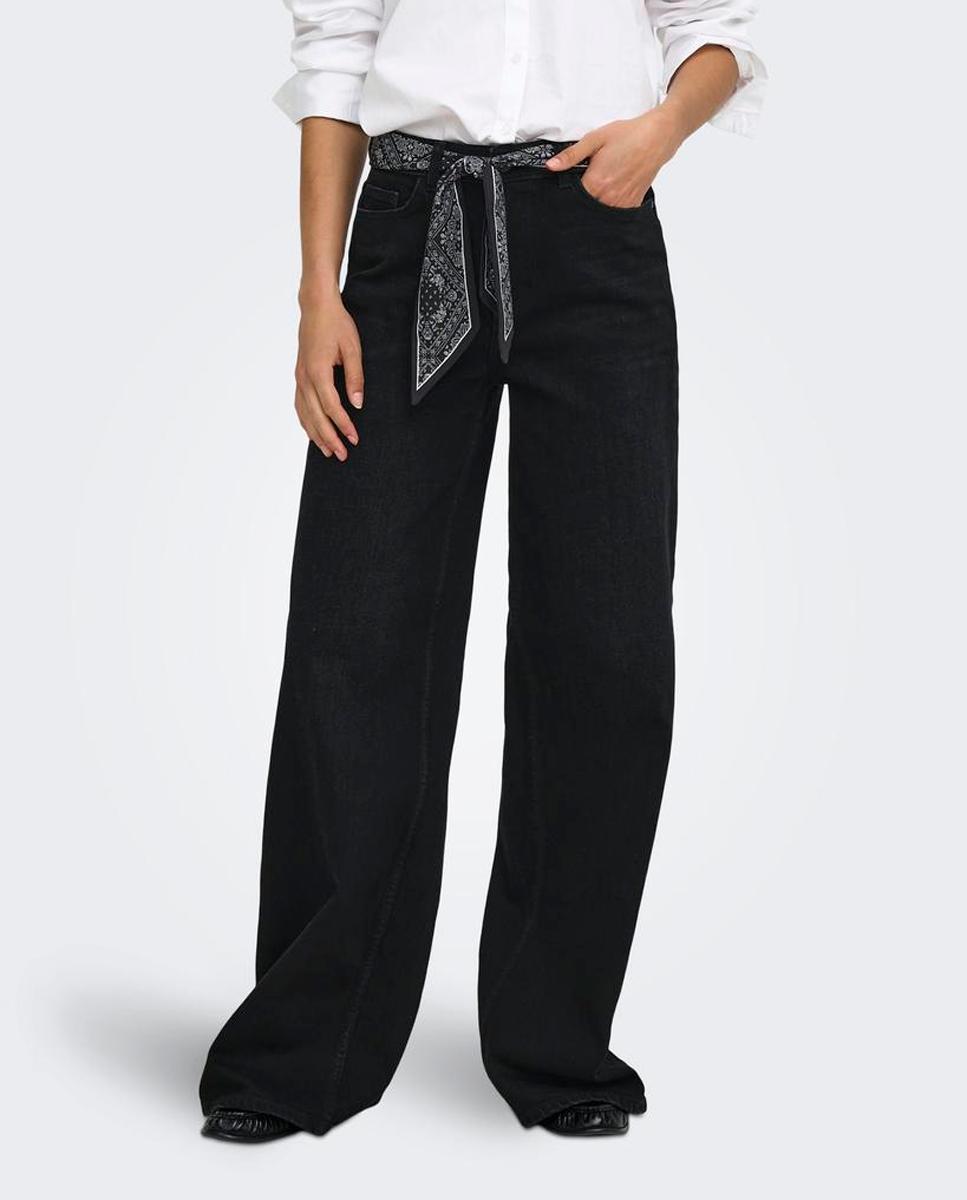 Jeans Largas com Cintura Subida Preto-2