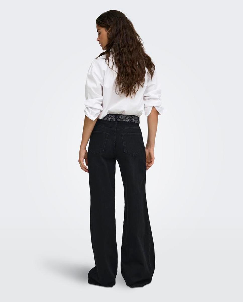 Jeans Largas com Cintura Subida Preto-3