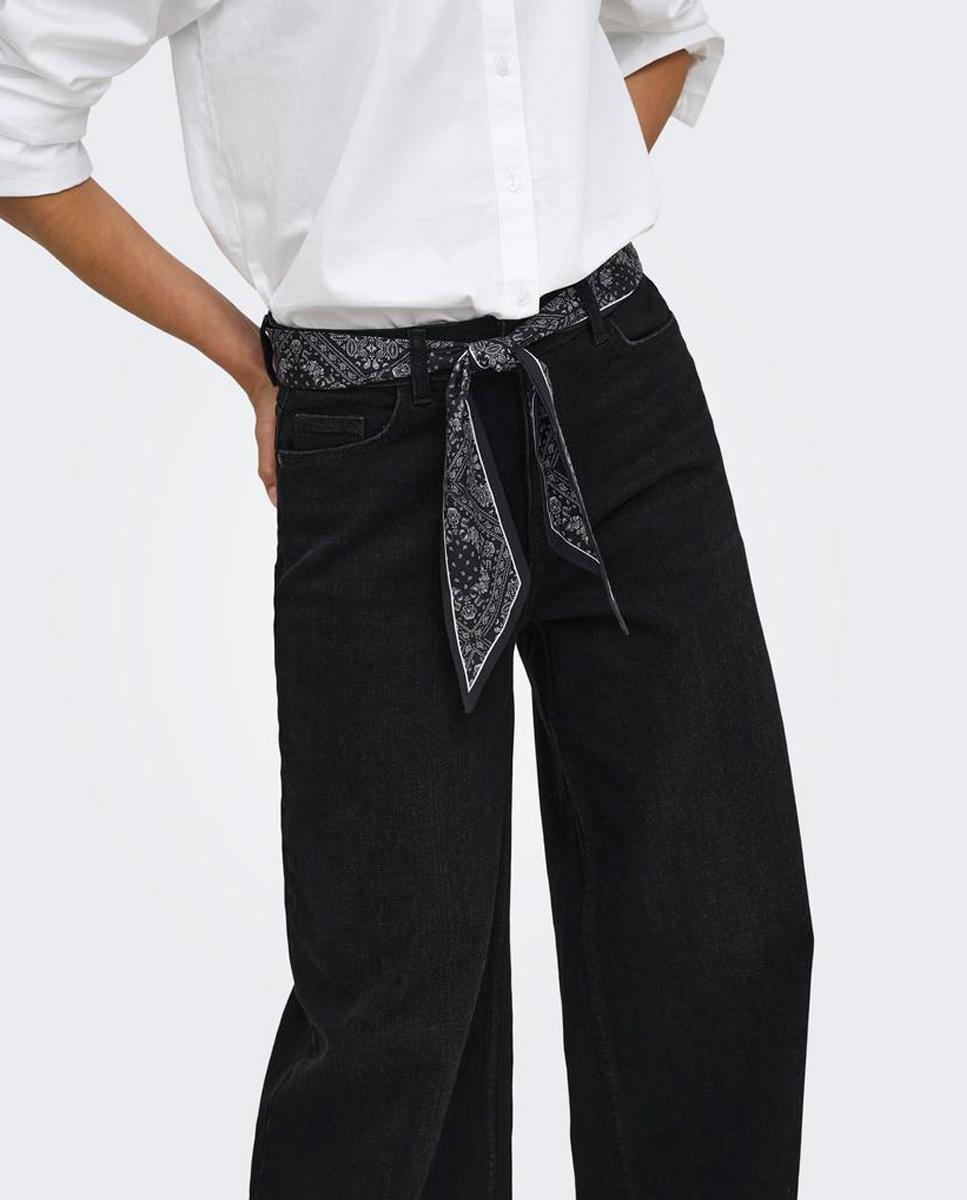 Jeans Largas com Cintura Subida Preto-4