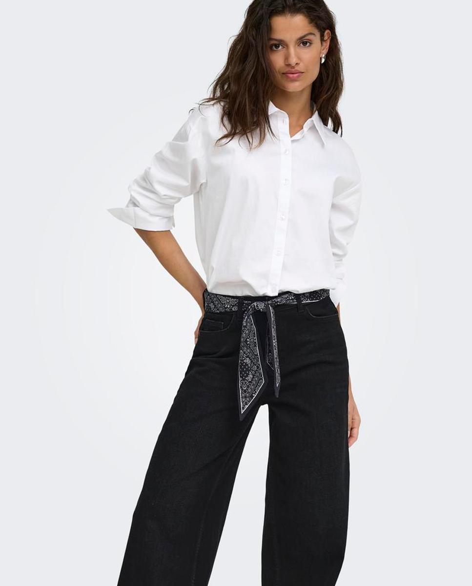 Jeans Largas com Cintura Subida Preto-5