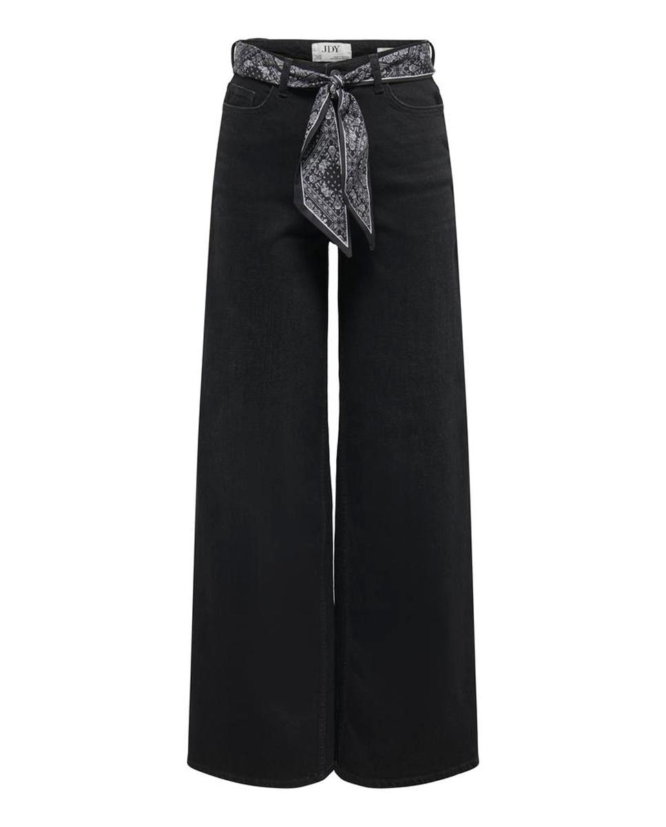 Jeans Largas com Cintura Subida Preto-6