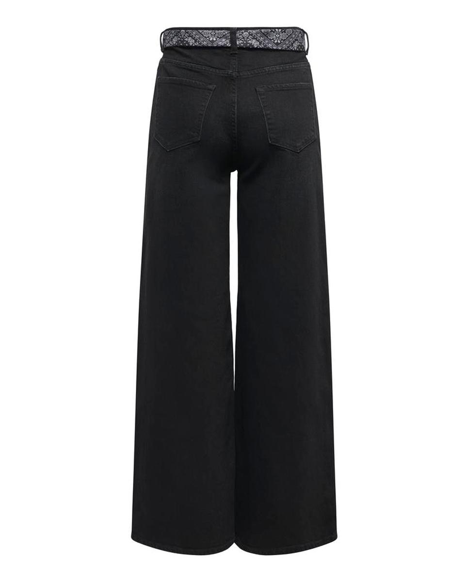 Jeans Largas com Cintura Subida Preto-7
