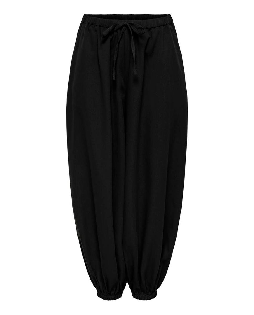 Calças Balloon Fit com Fecho de Cordão Preto-6