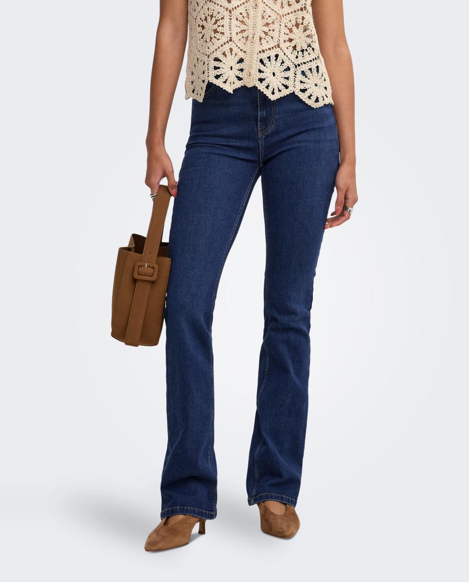 Jeans à Boca de Sino com Cintura Subida Azul-marinho-2