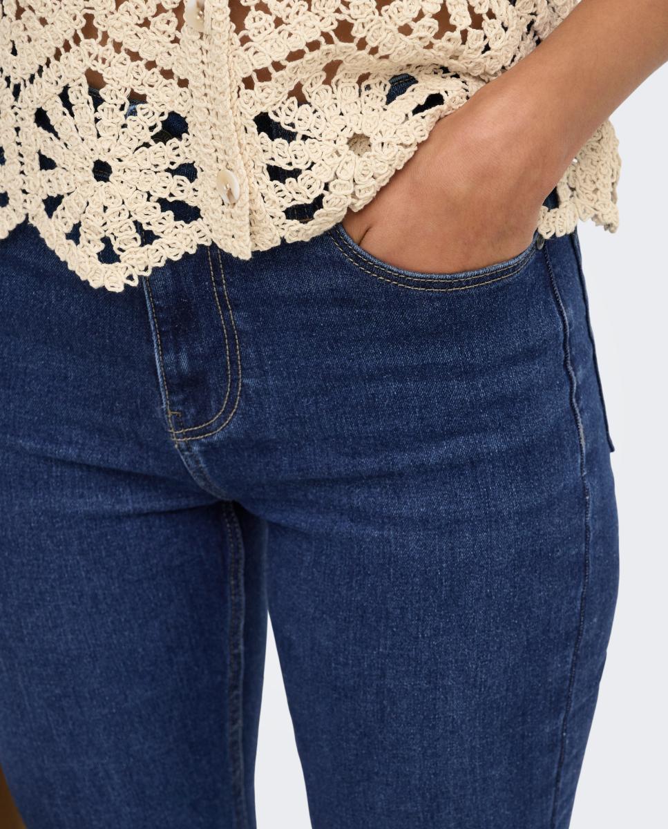 Jeans à Boca de Sino com Cintura Subida Azul-marinho-3