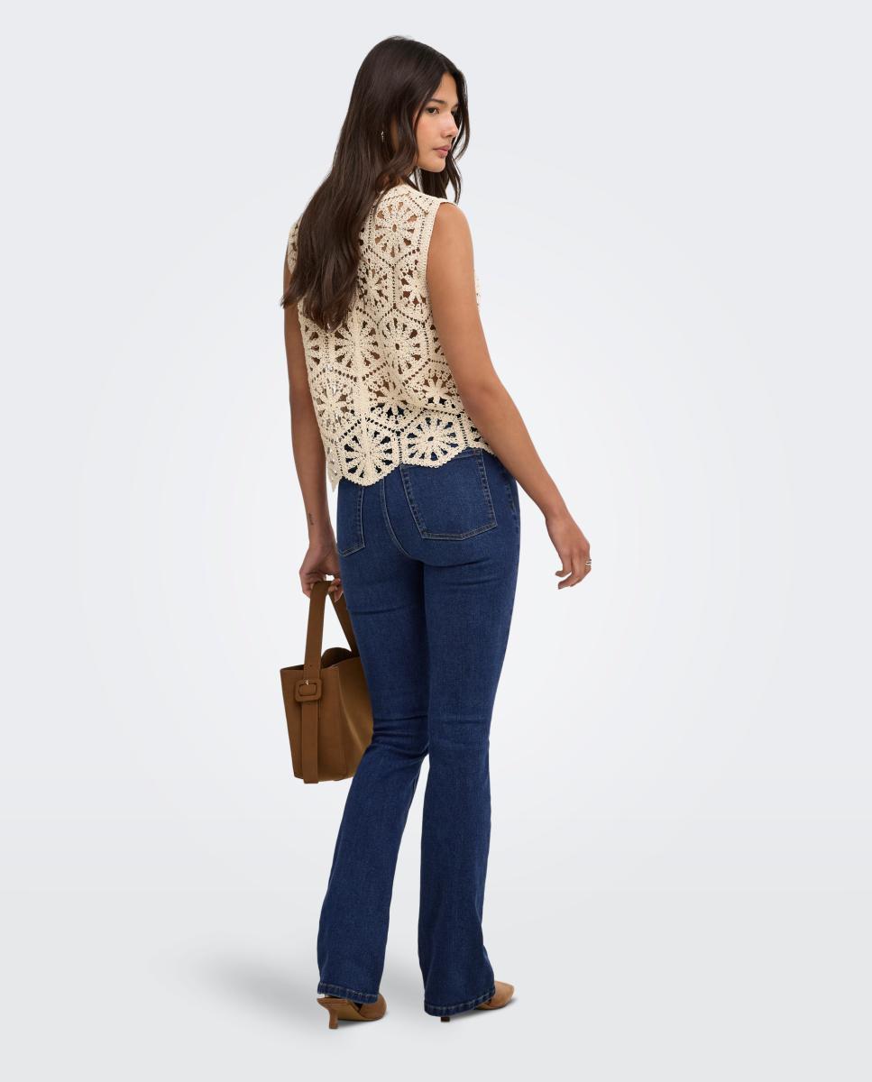 Jeans à Boca de Sino com Cintura Subida Azul-marinho-4
