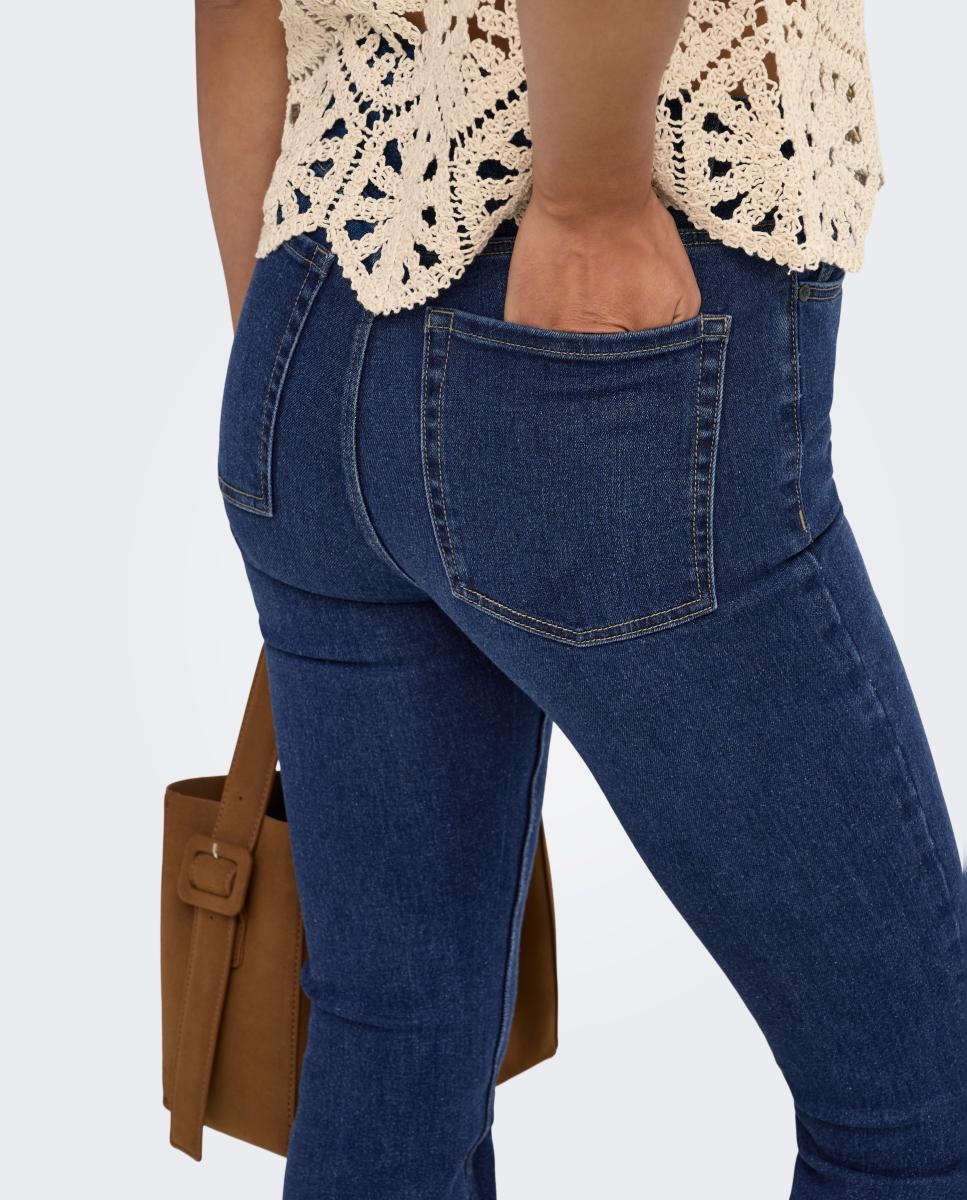 Jeans à Boca de Sino com Cintura Subida Azul-marinho-5