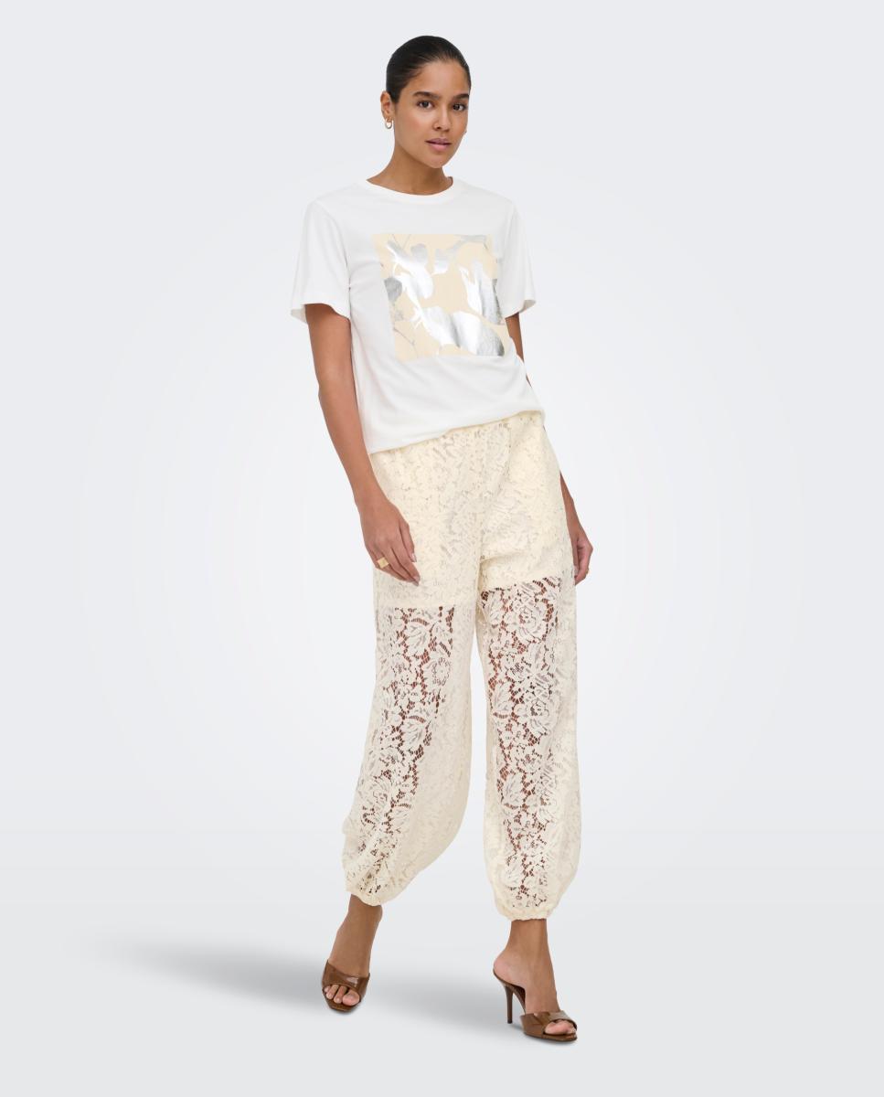 Pantalón de mujer bombacho encaje - jdy - Beige Beige-1