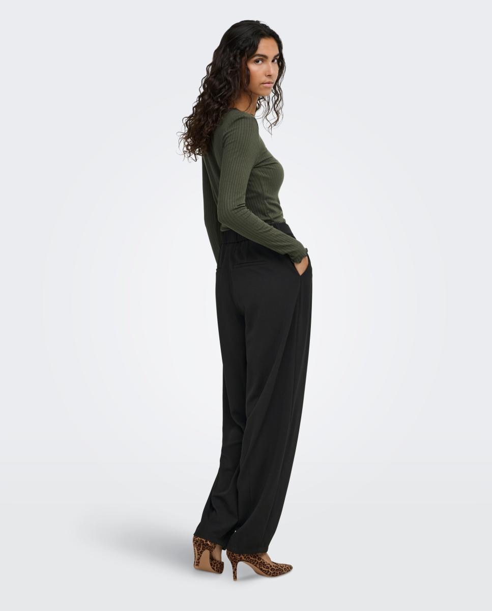 Pantalón de mujer barrel con cintura elástica trasera - jdy - Negro Negro-3