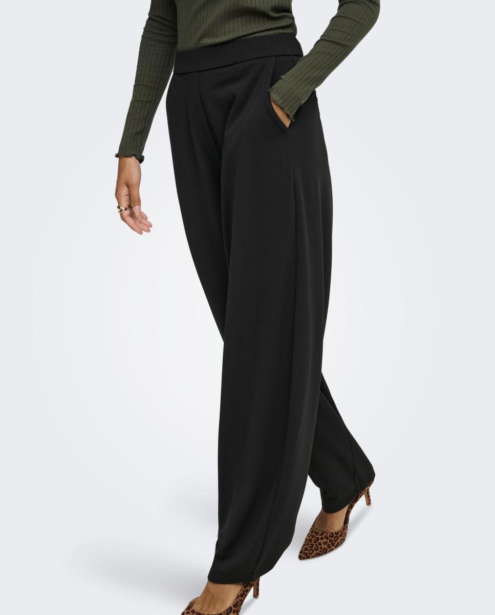 Pantalón de mujer barrel con cintura elástica trasera - jdy - Negro Negro-5