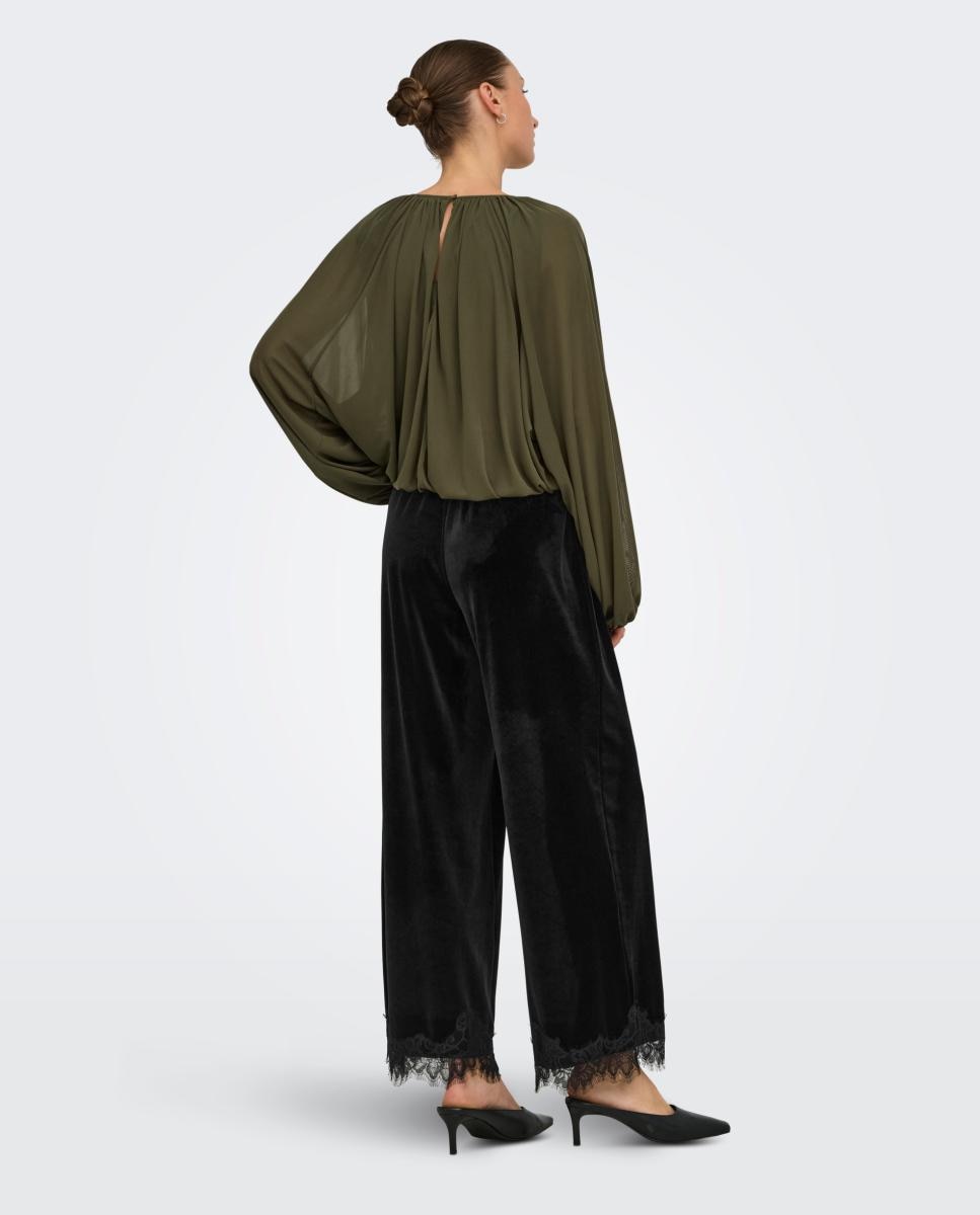 Pantalón de mujer wide leg con cintura elástica - jdy - Negro Negro-3