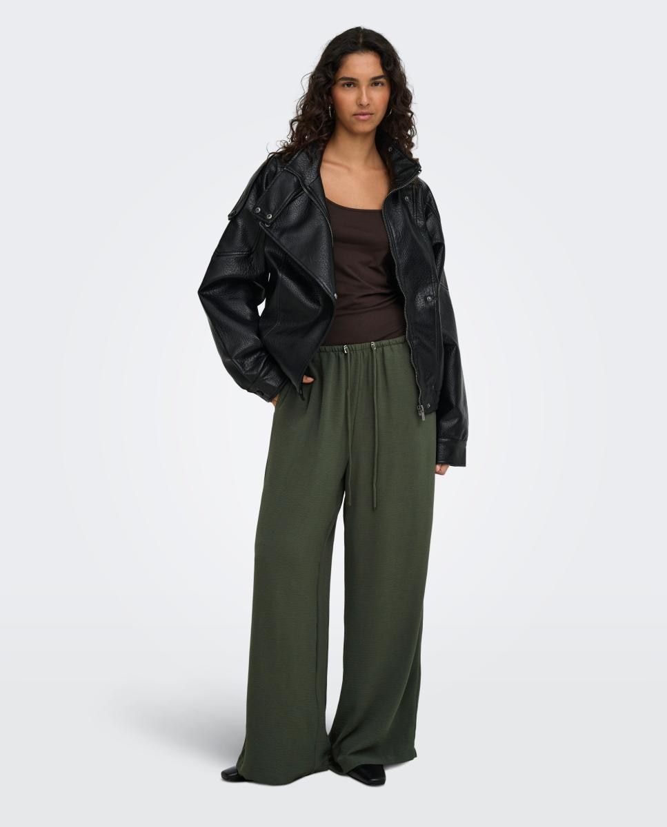 Imagen 0 de Pantalón de mujer wide leg con cierre de cordón Verde pardo