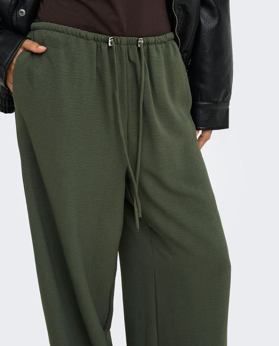 Pantalón de mujer wide leg con cierre de cordón - jdy - Verde pardo Verde pardo-3