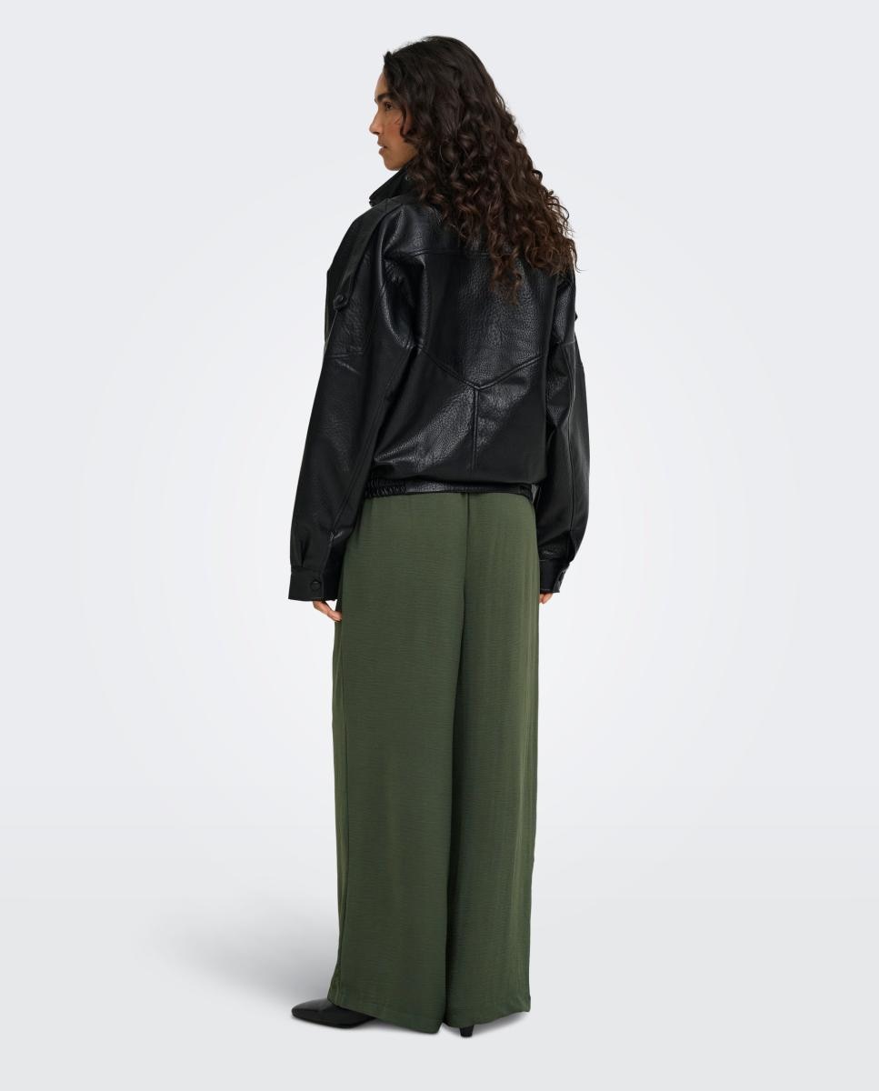 Pantalón de mujer wide leg con cierre de cordón - jdy - Verde pardo Verde pardo-5