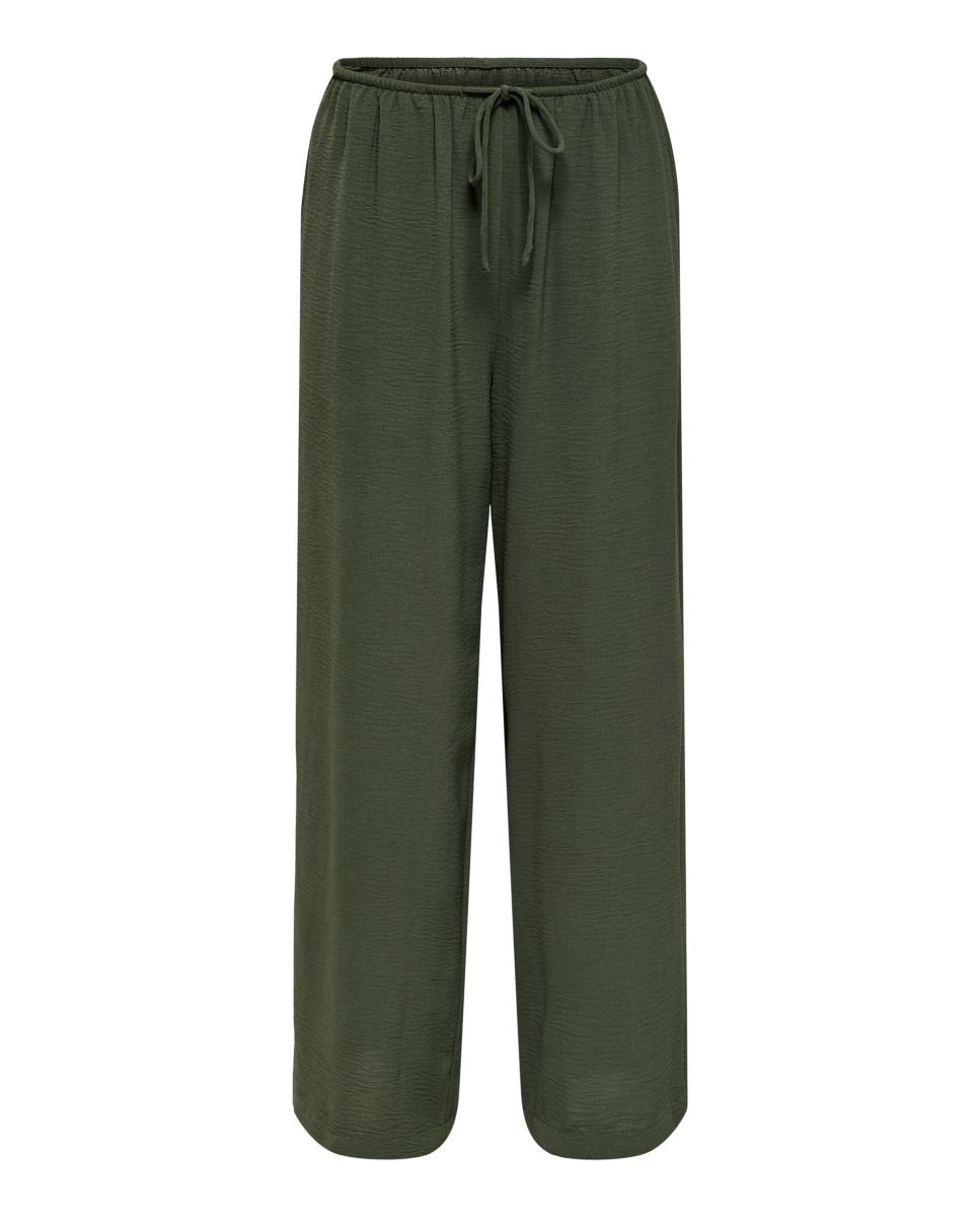 Pantalón de mujer wide leg con cierre de cordón - jdy - Verde pardo Verde pardo-6
