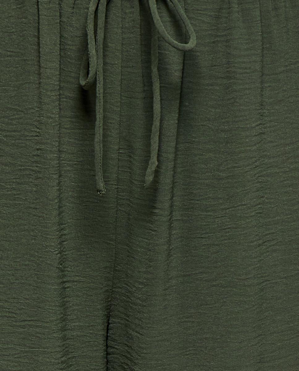Pantalón de mujer wide leg con cierre de cordón - jdy - Verde pardo Verde pardo-8