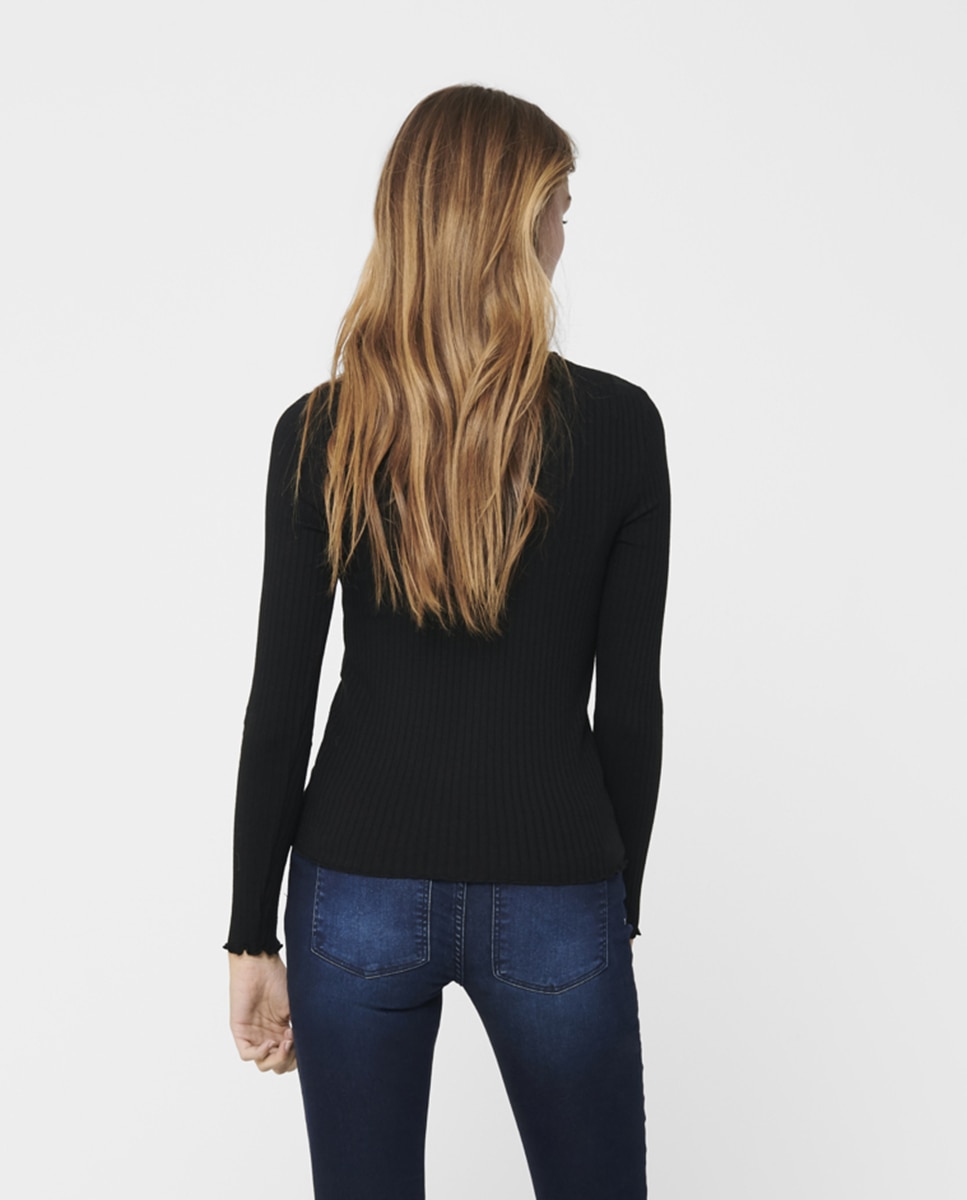 Jersey de mujer cuello alto canalé - jdy - Azul marino Negro-2