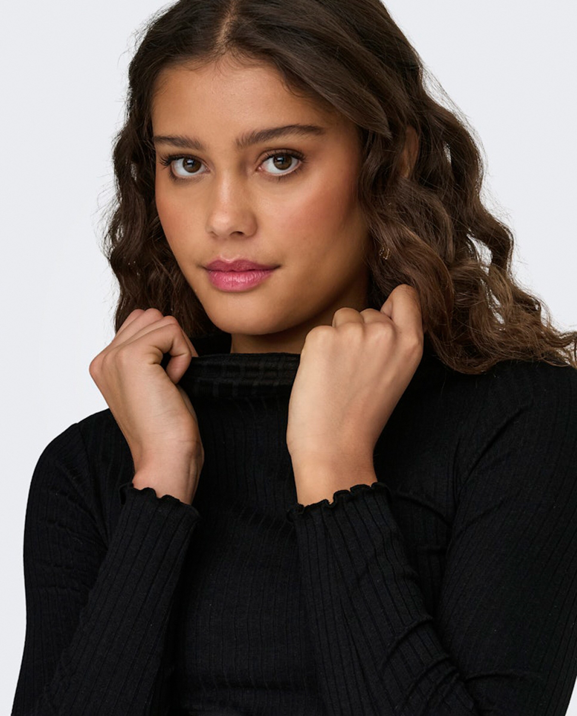 Jersey de mujer cuello alto canalé - jdy - Azul marino Negro-4
