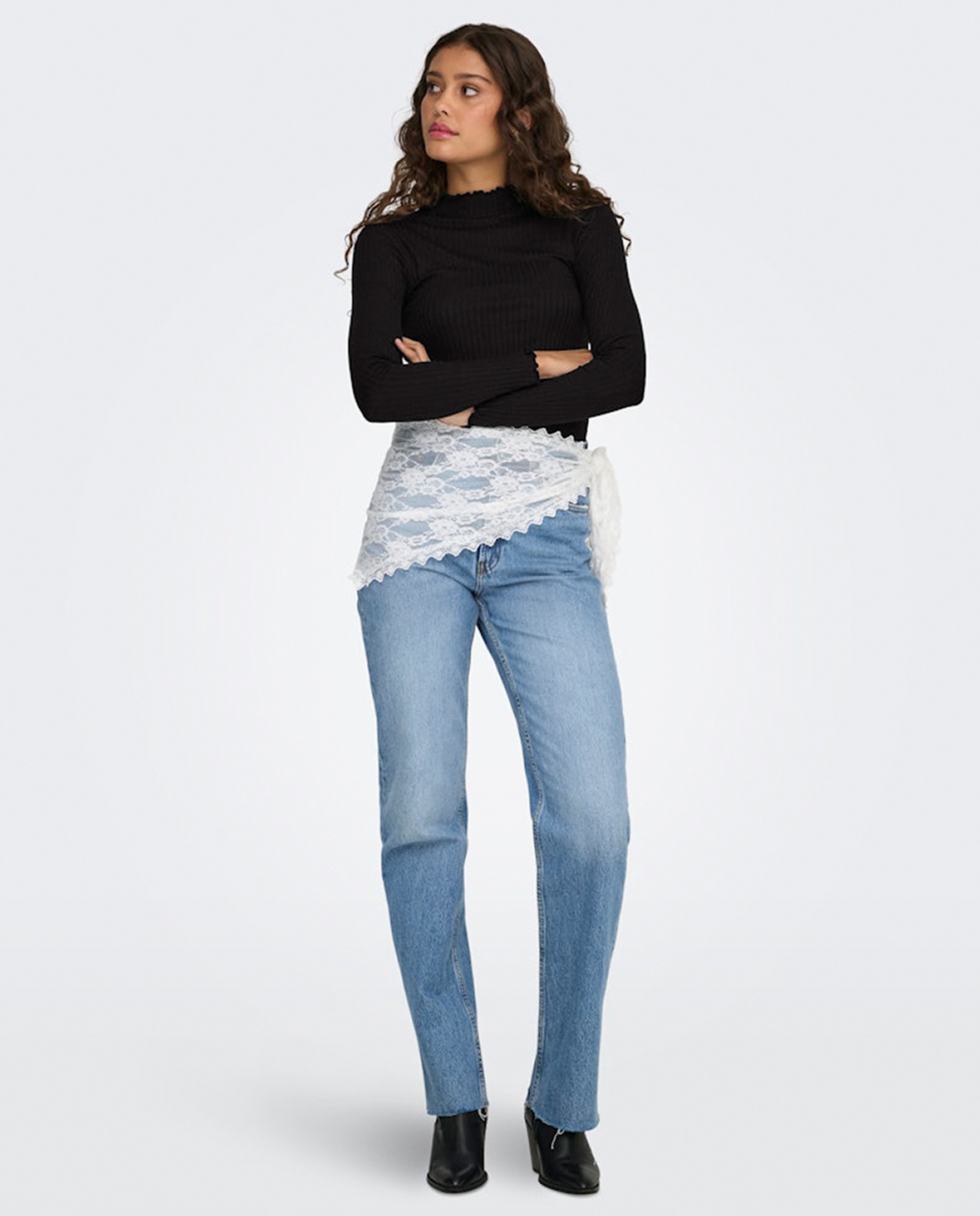 Jersey de mujer cuello alto canalé - jdy - Azul marino Negro-7