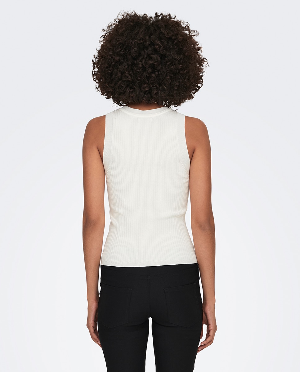 Top Canelado sem Mangas Branco-2