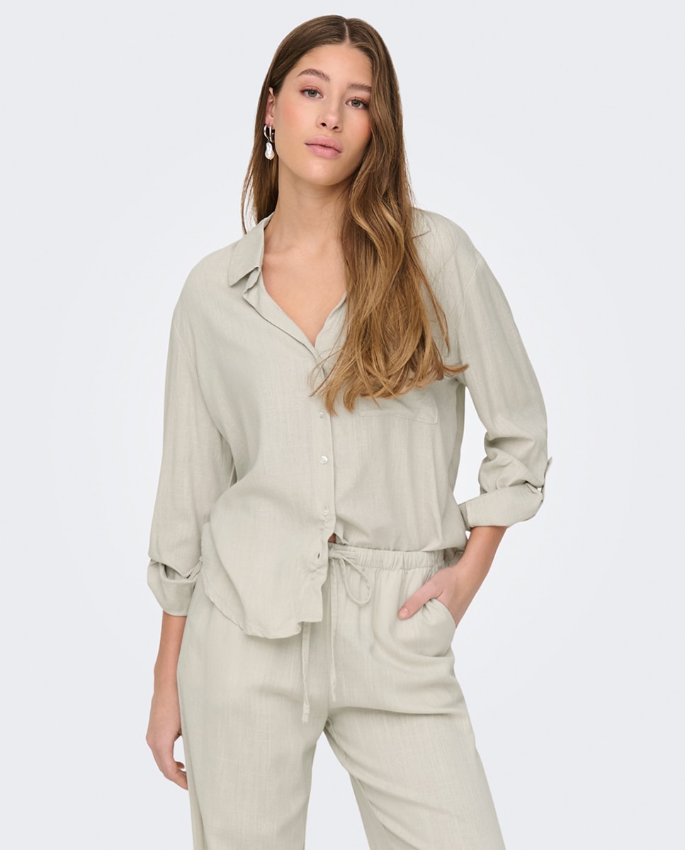 Camisa de mujer de lino y manga larga - jdy - Beige Beige-2