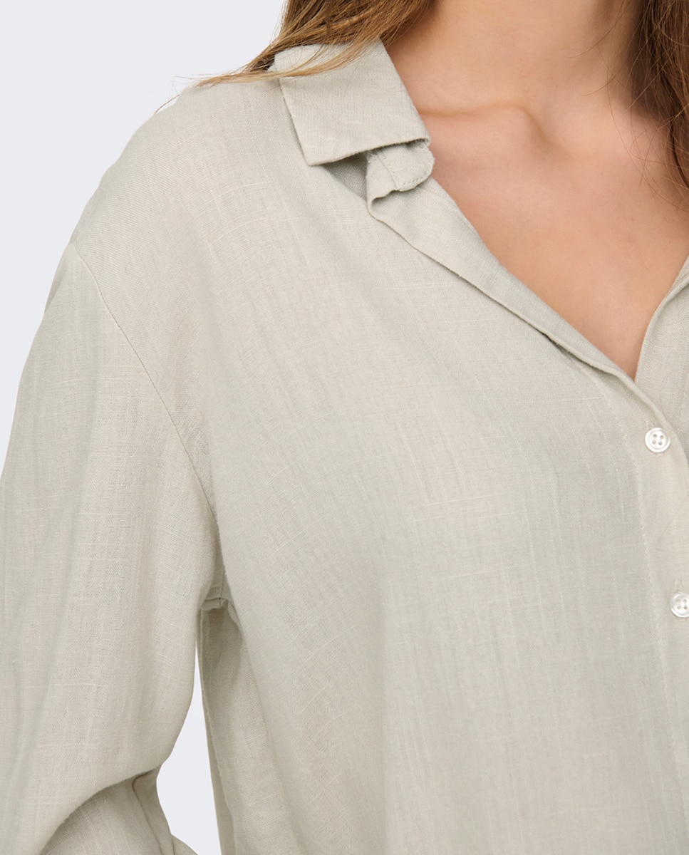 Camisa de mujer de lino y manga larga - jdy - Beige Beige-3
