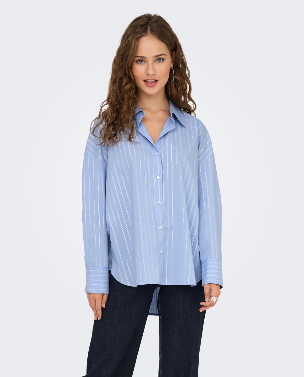 Camisa de mulher com manga comprida Azul-claro-1