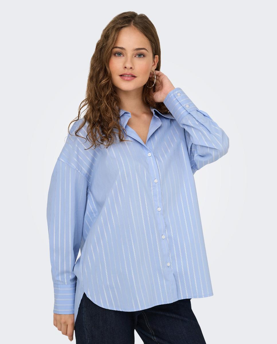 Camisa de mulher com manga comprida Azul-claro-2