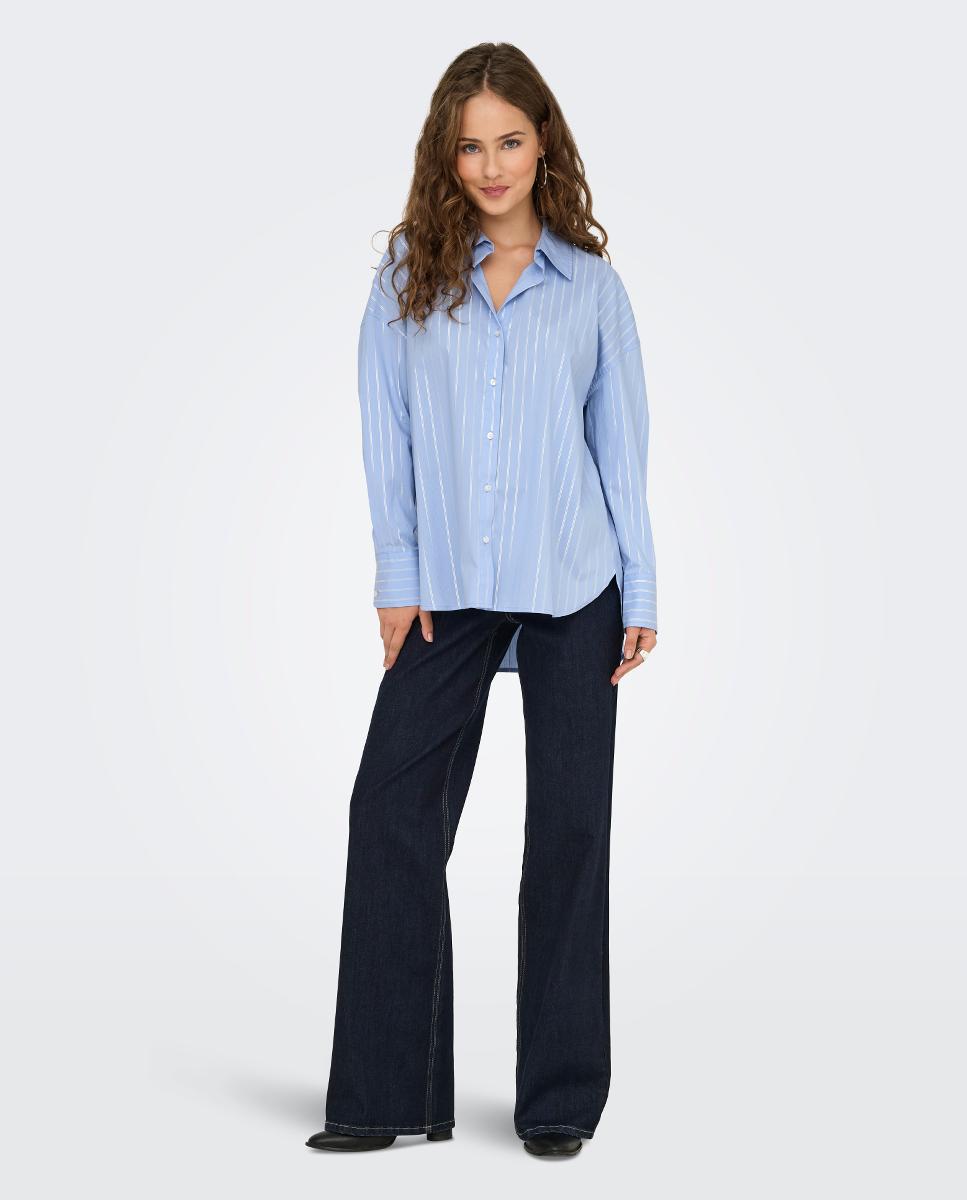 Camisa de mulher com manga comprida Azul-claro-4