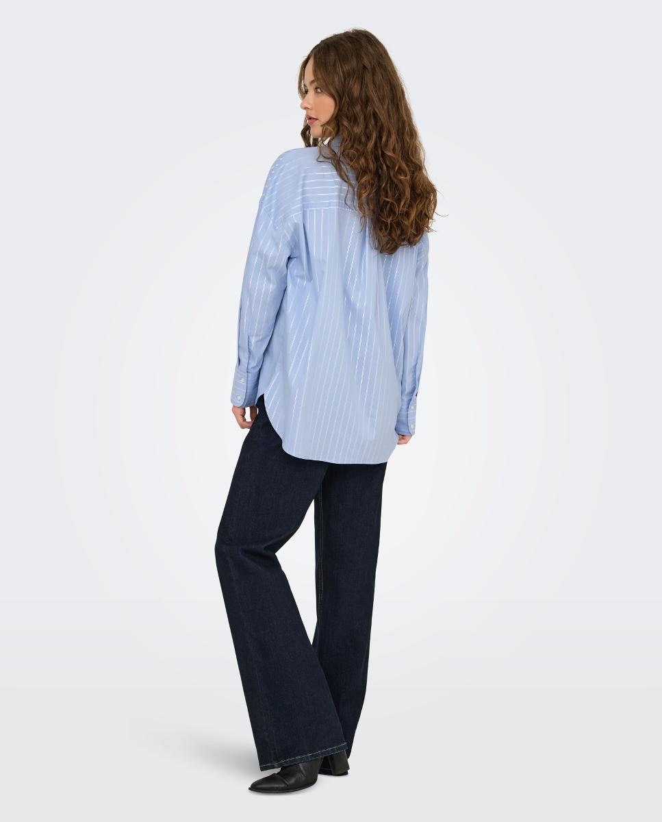 Camisa de mulher com manga comprida Azul-claro-5