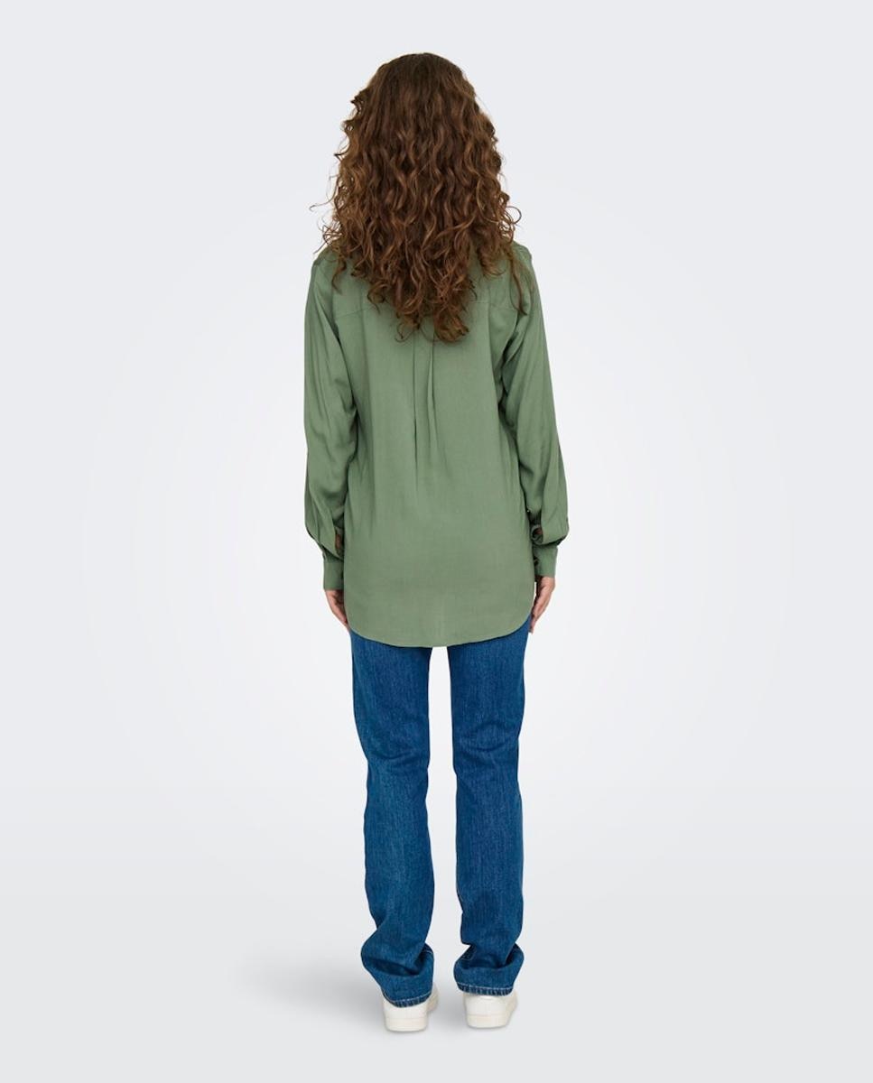 Camisa lisa de mulher com manga comprida Verde-2
