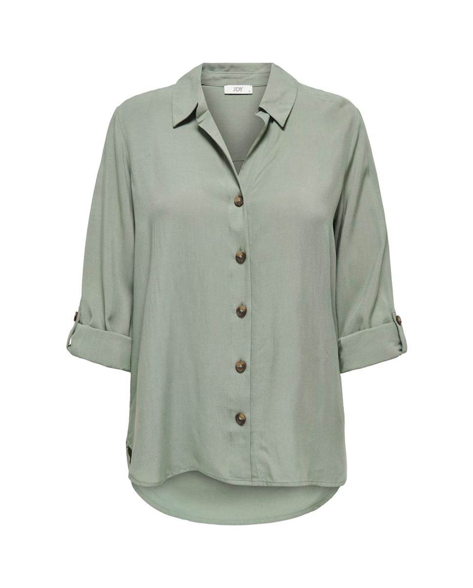 Camisa lisa de mulher com manga comprida Verde-3