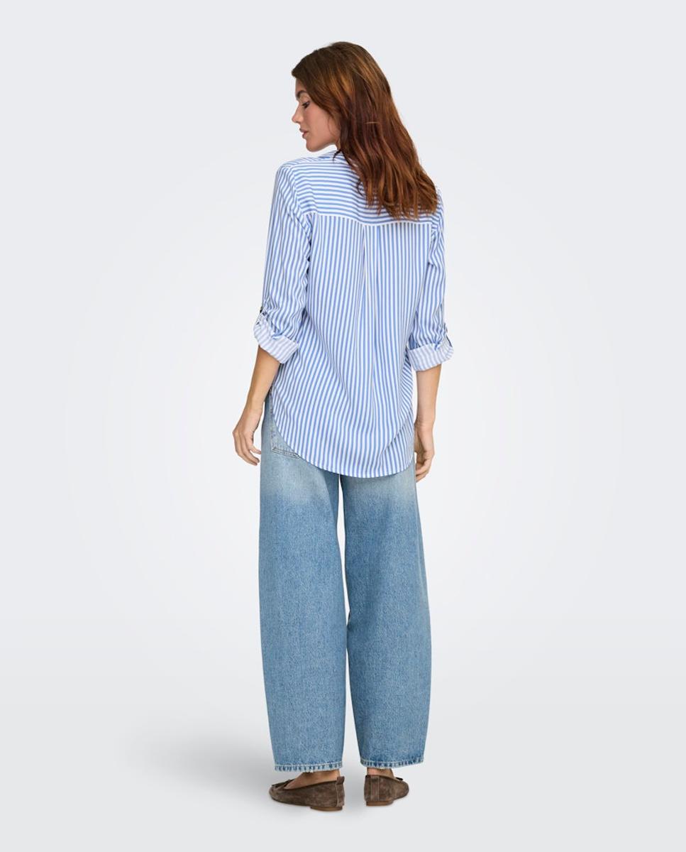 Camisa lisa de mulher com manga comprida Branco-2