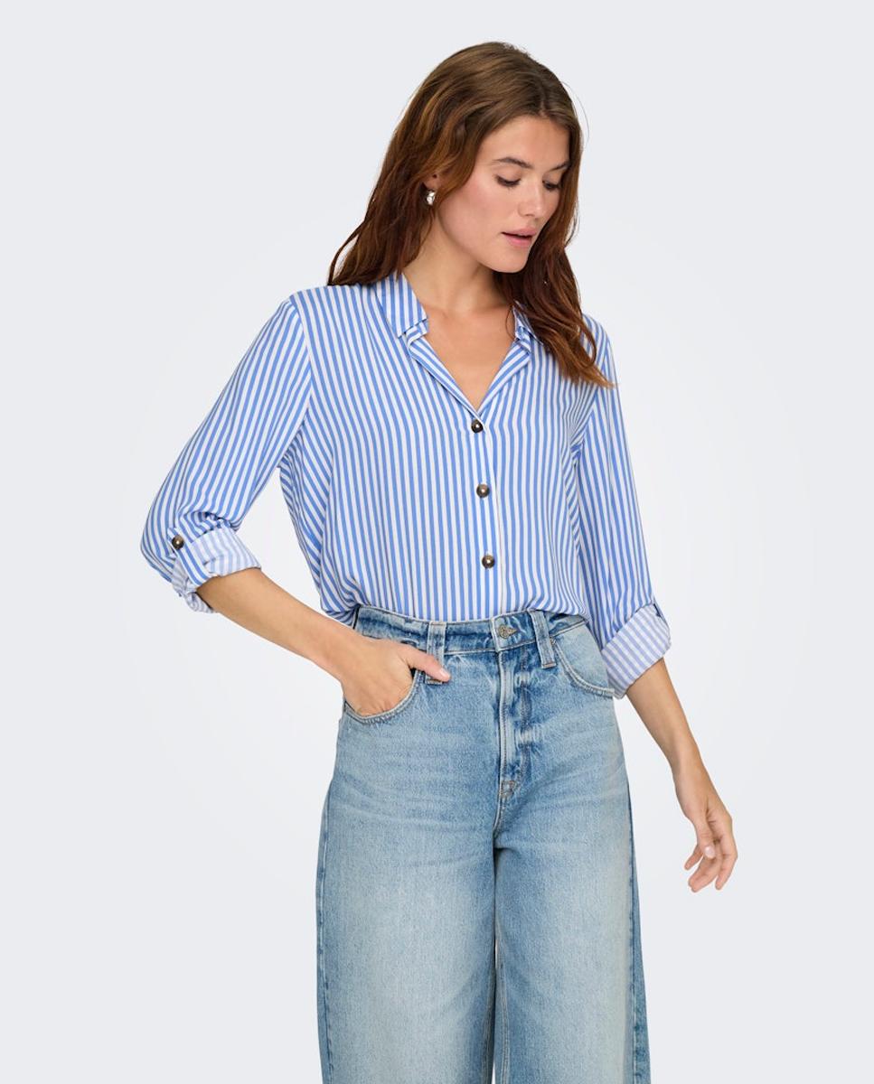 Camisa lisa de mulher com manga comprida Branco-3
