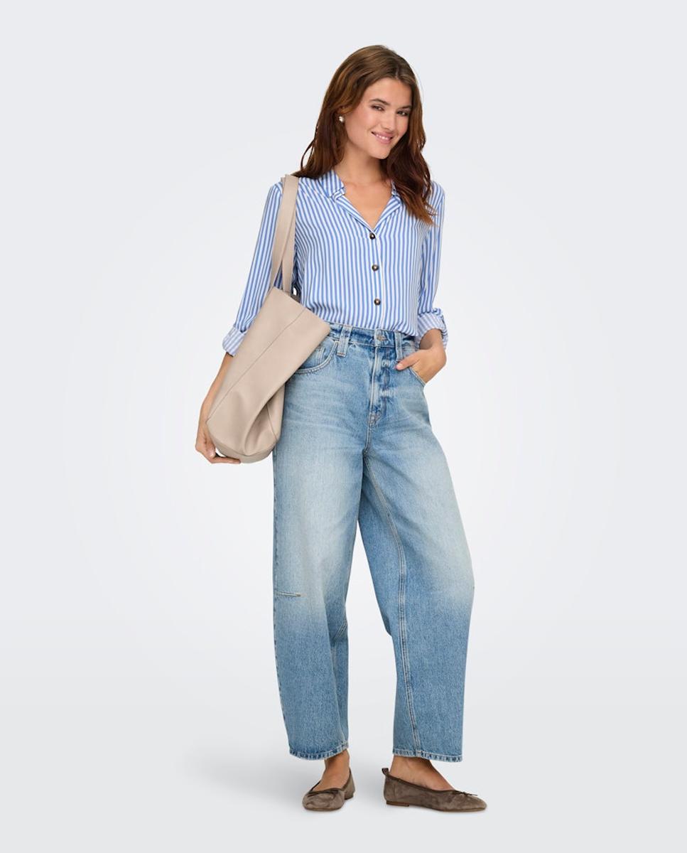 Camisa lisa de mulher com manga comprida Branco-4