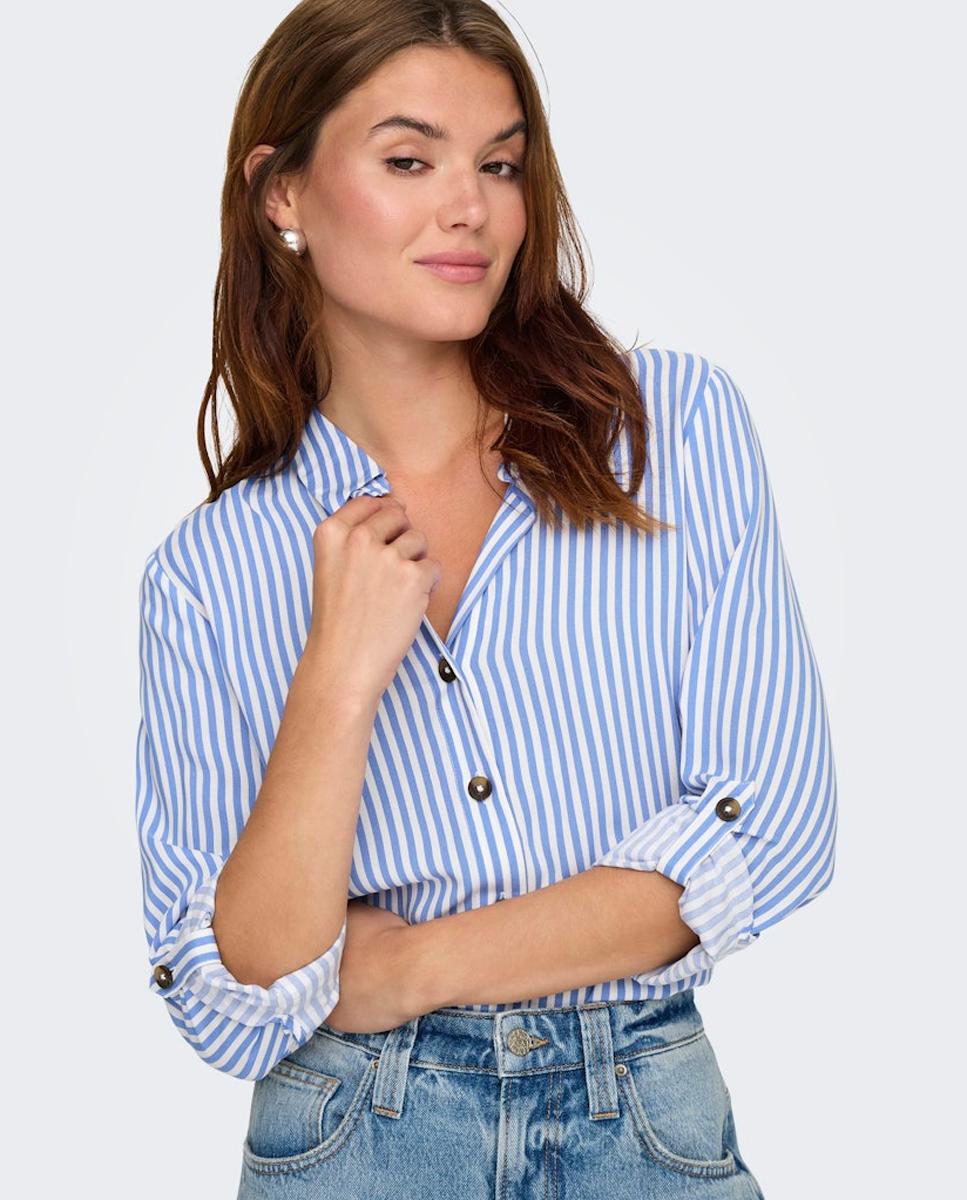 Camisa lisa de mulher com manga comprida Branco-5