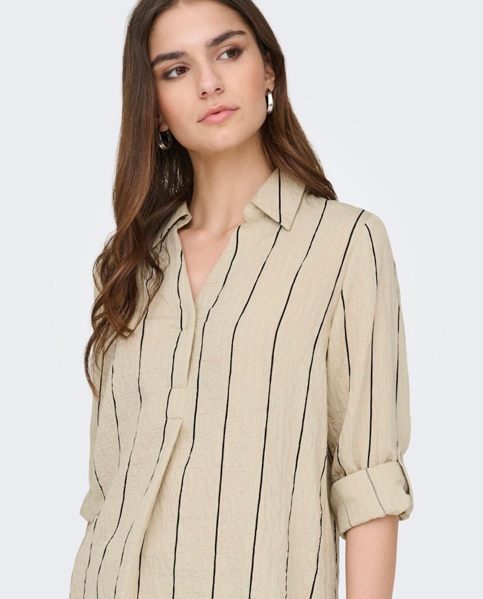 Camisa de Manga Comprida com Botões Bege-4